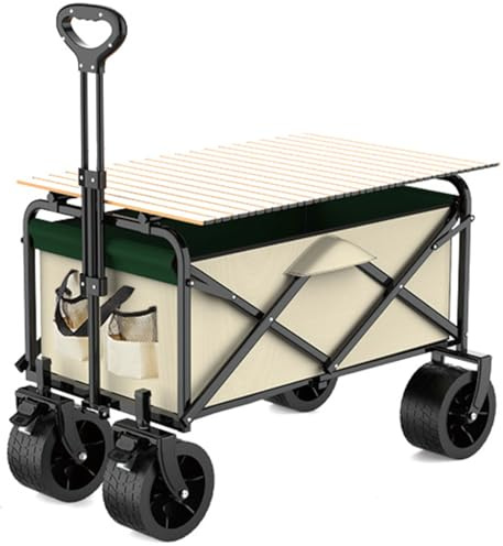 Chariot de Plage 225KG Chariot de Transport Pliable avec Roues Pivotantes à 360° Chariot de Jardin à Poignée à Rebond Automatique Chariot à roulettes Tout Terrain avec Hayon pour Courses Camping