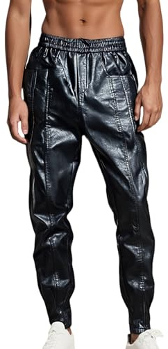 Pantalones de piel sintética para hombre, de cuero sintético, ajustados, estilo urbano, estilo urbano y Y2K Streetwear, para senderismo y otras actividades al aire libre, Negro , XL