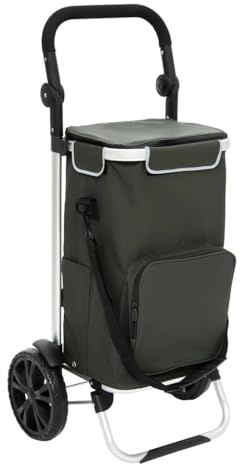 5 five simply smart 5Five – Chariot de Course 40L avec Sac Isotherme Amovible – 2 Roues Robustres, Poignées Réglables, Poches Multiples - Vert
