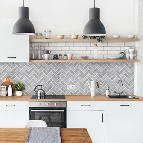 micasia Crédence de cuisine adhésive imperméable avec motif sans joint revêtement mural avec motif film rigide mat gris fond de hotte imitation carrelage 2068 (400x70cm)