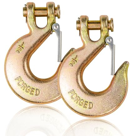 AYAYGD 2 Pack 1/2 Clevis Slip Hook with Safety Latch, Heavy Duty Grade 70 Chain Hook for Transport Chain, Winch Hook, Tow Hook, and Chain Hook,48000Lbs Capacity Load - Safety Latch Hook, Gold