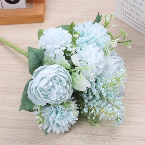 LIJUCAI Pivoine Artificielle Vintage en Soie, hortensias mélangés, Faux Bouquet, décoration de Mariage, Pissenlit à Faire soi-même (Bleu)