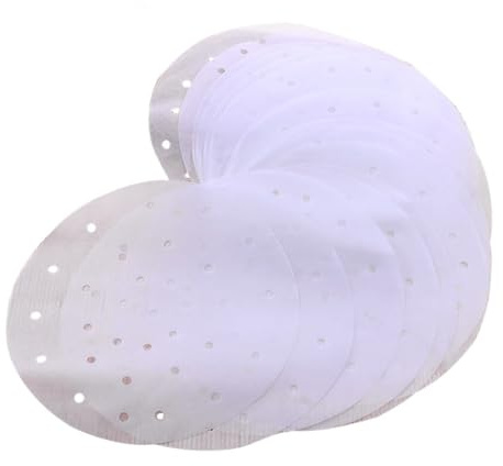 MOTHNUR 100 Stück Runde Perforierte Dampfgarer Papier Einlagen Antihaft Backpapier für Bambusdämpfer Heißluftfritteuse Gemüse Dim Sum Dämpfeinsatz Geeignet für Dampfgarer und Airfryer