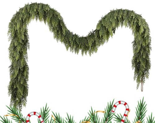 Djowyh Corona de cedro artificial, guirnaldas artificiales realistas para marcos de ventanas | Decoraciones navideñas para interior y exterior sala de estar pared chimenea porches jardín