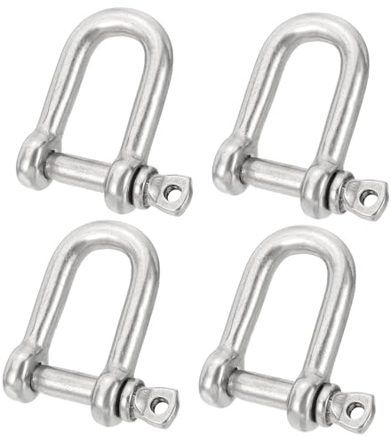 PATIKIL 1/4(5.7mm) 485lb 316 Stainless Steel D Shackle, 4Pcs Heavy Duty Screw Pin Shackle Marine Grade for Chains Wire Rope Outdoor, Silver