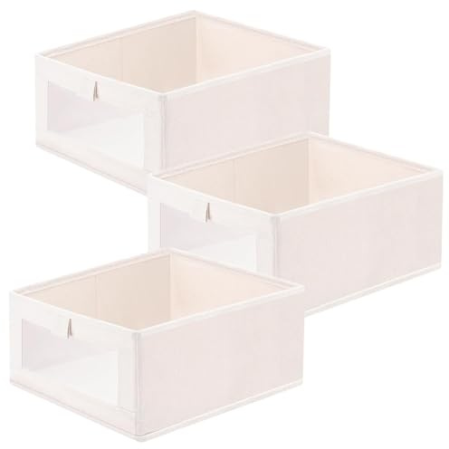 Peelanmall Scatola portaoggetti pieghevole da 3 pezzi, con manici, 27 x 40 x 17 cm, con finestra trasparente, custodia per riporre vestiti, giocattoli e oggetti di uso quotidiano