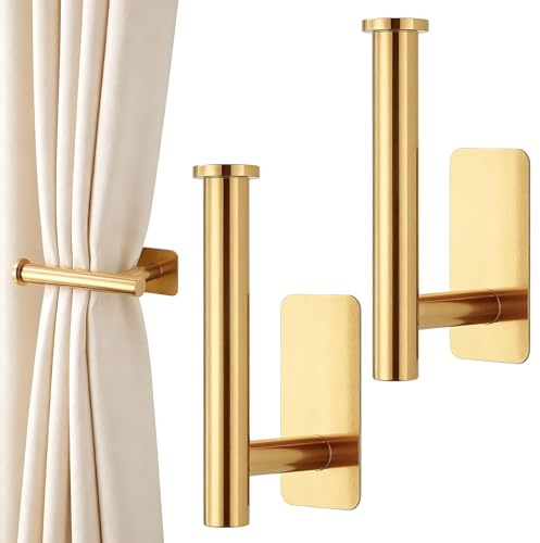 2pcs Gold Curtain Holdbacks, Self-adhesive Curtain Tie Backs, Wall-Mounted