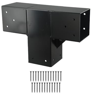 Gettimore 4x4 Inch Steel DIY Pergola Hardware Kit with 3-Way Right Angle Corner Bracket and Base for Standard Wooden Post, Black