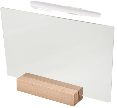 CIYODO Large 30X20Cm Acrylic Erasable Note Board with LED Light Desktop Memo Board with Wooden Base and White Pen Illuminated Message for Home and School Use
