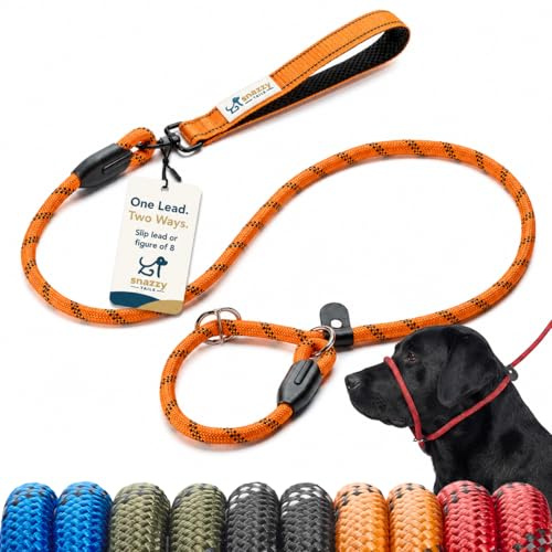 Snazzy Tails Freedom Pro Slip Rope Lead – No-Kink Swivel Handle, Figure-8 Halter for No-Pull Training, Metal Safety Stopper, Reflective, Premium Durable Slip Lead - Tangerine Orange 1.2cm x 2m