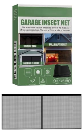 NEIQIUWING Retractable Garage Door Fly Screen Garage Patio Workshop - 2m x 4m Black Polyethylene Fabric