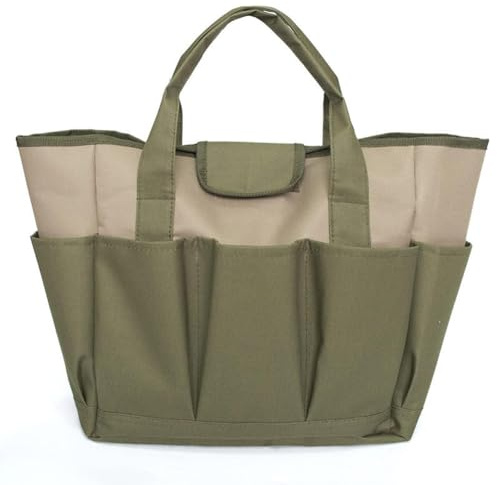 Gardening Tool Tote Bag Multiple Pocket Carrying Case Waterproof Foldable Art Craft Supply Bag Portable Heavy Duty Storage Caddy for Books, Gardening Art & Crafts (Green)