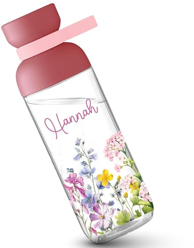 Kinder Trinkflasche Mepal Flasche - Blumen & Pflanzen - Wildblumen mit Name - personalisiert Geschenk Deko Zubehör - 500 ml - Rosa