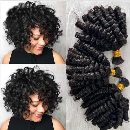 Cheveux humains bouclés en vrac for tresser des paquets de cheveux humains bouclés rebondissants sans trame Double cheveux en vrac dessinés for les tresses Boho(22inch,3 bundles 300g)