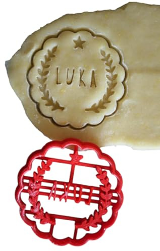 3DKOUPE - Emporte-pièce cannelé - Motif lauriers et étoile - Personnalisable avec texte - Couleur au choix - Conçu et fabriqué en France