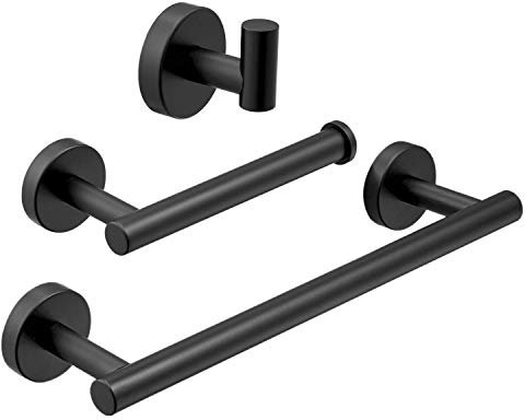 Instalación de baño Juego de 3 Piezas Sus 304 Acero Inoxidable Rustprof Porta Papel higiénico Barra de Toallas/Soporte Gancho para Colgar Soporte de Pared, Acabado Negro, LK19500B3