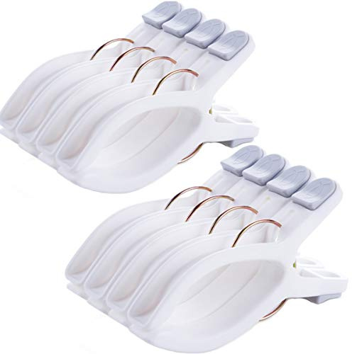 Foshine 8 Pack Beach Towel Clips for Beach Chairs White Jumbo Size Towel Clamps Lounge Pool Chairs Plastic Clothes Pegs Hanging Clip Clamps Large for Cruise Vacation