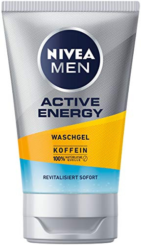 NIVEA MEN Active Energy tvättgel (100 ml), rengöringsgel med koffein från 100% naturlig källa, uppfriskande och grundlig ansiktsrengöring