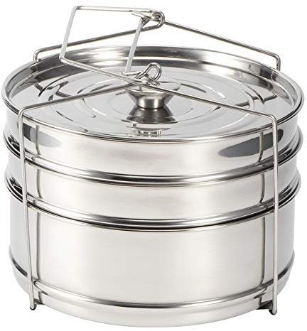 Ladieshow Stackable 3 Tier Stainless Steel Steamer Cooker Pot Set Cook Food Pressure Pot Accessories for Pressure Cooker, Upgrade Interchangeable Lids
