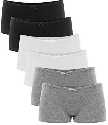 Libella® Boxer Femme Taille Basse - Culottes Shorty Coton Stretch, Slip (Lot de 6), Noir Blanc Gris M
