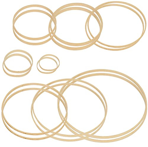 FOCCTS 16 Stück Holz Ringe Bambus Hoops für Traumfänger,Ringkreis 10cm/13cm/15cm/18cm/20cm/23cm/25cm/30cm für Traumfänger, DIY Handwerk Dream Catchers (8 Größen)