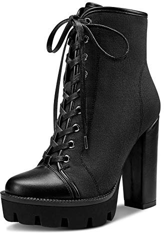 Castamere Damen Plattform Stiefeletten Blockabsatz Boots 12CM High Heels Schwarz Schuhe EU 36