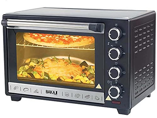 Bakaji Forno Fornetto Elettrico Ventilato Capacità 48 litri Potenza 2000W Temperatura Regolabile fino a 230° 4 Funzioni Elenti Riscaldanti in Acciaio Luce Interna Funzione Timer Girarrosto