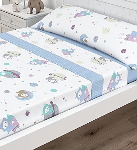 Victorio & Lucchino Juego de sábanas Infantiles Coralina, térmica para Invierno, Tacto Suave Modelo Planetas (Celeste, 105 cm)