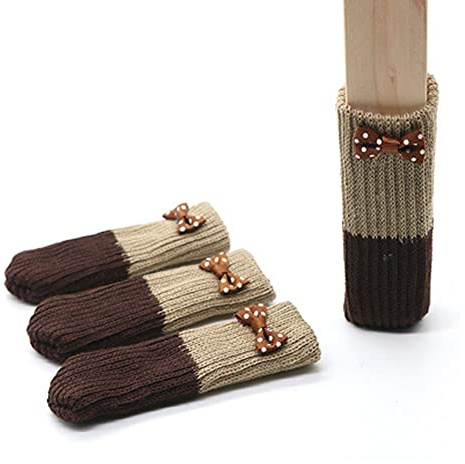 Stuhlfüße, Socken-Abdeckpolster, Möbel, hohe elastische Bodenbeine, Socken, Stuhl, hochelastischer Stopper, Bodenschutz für Tisch, Sofa, Küche, Haus, Stuhl (beige Schleife), 24 Stück