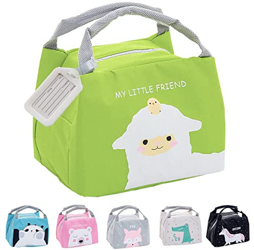 Hillylolly Pranzo al Sacco dei Cartoni Animati, Borsa Termica Piccola Bambini, Lunch Bag Bambini, Sacchetti Pranzo Riutilizzabili, Mini Borsa Termica Bambini, Cartoni Animati (Pecora)