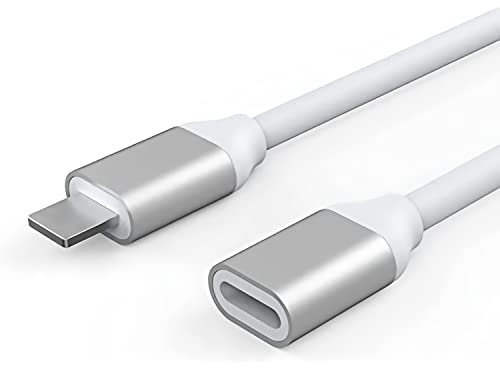 Extensión de cable Lightning extensor cable adaptador hembra a macho, conector de audio, vídeo, transferencia de música, cargador de datos (1 m, blanco)