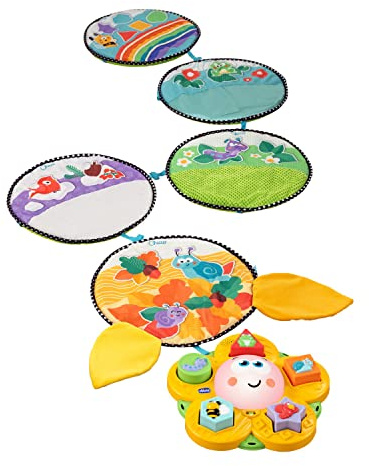 Chicco Tappeto Gioco Bambini Sentiero delle Stagioni, Percorso Sensoriale Elettronico e Gioco a Incastri con 5 Tappetini Morbidi e Fiore Centrale con Suoni e Luci, Giochi Neonato e Bambini 9+ Mesi