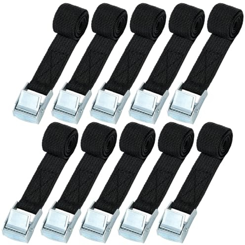 URAQT Surrrem, 10 st 0,5 m x 2 cm Fästsats med klämremsspänne, för motorcykel, bil, cykelställ, dragkraft: 200 kg/styck (svart)