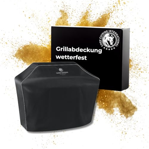 Chef Cuisine BBQ Grill-Abdeckung XL – Gasgrill Abdeckung wetterfest, Grill Abdeckhaube aus Oxford-Gewebe, wasserfeste und UV-beständige Grillabdeckung mit Einstellbarer Weite, 145x116x56 cm, schwarz