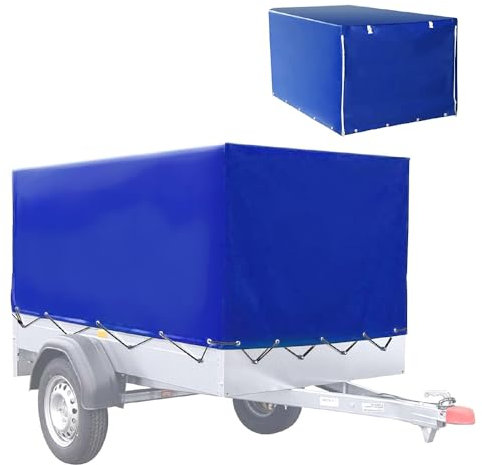 Anhänger Plane 210x114x88cm inkl. Planenseil 610 g/m² blau | Hochplane mit Gummigurt | 750 kG PKW Hänger Abdeckplane Abdeckung