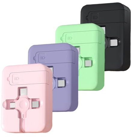 Gartmost 4 Pcs 3 in 1 Multi USB Fast Charging Cable, Phone Charger Retractable, Compatible USB C(Type-C)/Micro USB/IP, Compatible with iPhone 16/15/14/SE/13/12/11/XR/XS/X/8/7/6/5, Android, Tablets