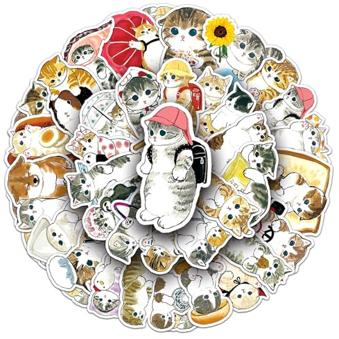 Unique Cat Vinyl Stickers, 50 PCS Waterproof Illustrated Animal Decals for Laptops, Scrapbooking, Journals, Notebooks, Water Bottles, Suitcases, Phones & DIY Decor