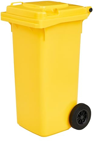 gardivo Mülltonne 120 Liter Abfalltonne Reststofftonne Mülleimer mit 2 geräuschlosen Rädern, Klappdeckel mit zwei Griffen, großer Abfalltonne, stabiler Kunststoff-Mülleimer (Gelb)