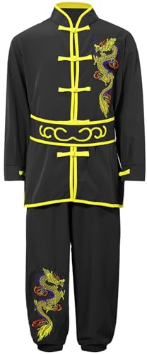 ranrann Barn pojke Kung Fu-dräkt traditionell kinesisk uniform Tai Chi kampsport uniform 3–16 år, Typ A svart, 11-12 ans
