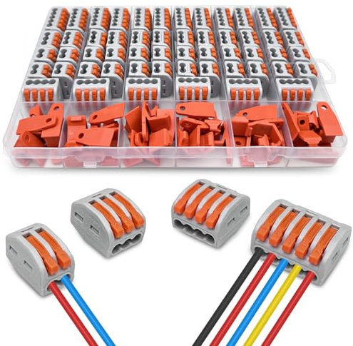 WinGluge 54 Pezzi Morsettiere Elettriche, Morsettiera Connettore Molla con Leva di Funzionamento, Morsettiere Elettriche, Kit di Morsettiere, per Filo Solido, Incagliato e Flessibile(2/3/4/5 porte)