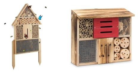 Relaxdays Insektenhotel L stehend, Nisthilfe für Bienen & Insektenhotel gebrannt HBT 29 x 33 x 13,5 cm Bienenhotel aus Naturmaterialien