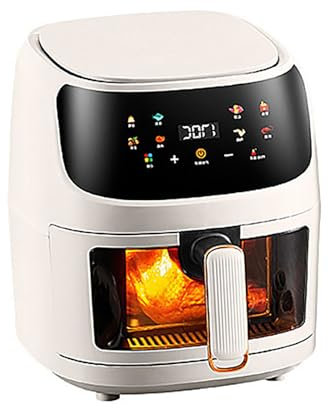 VoOqo Air Fryer 5L Visual Window with Touch Screen, Max Temp 230°C, Digital Display 8 Cooking Functions, Easy to Clean, Nonstick 1350W, Dishwasher Safe Baskets white