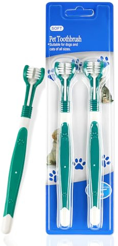 KissDate 2 Triple Head Pet Toothbrushes & Cat Toothbrush - Multi-Angle Dental Cleaning Brushes for Dog & Cat Pet Dental Health