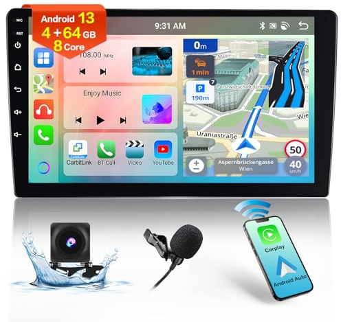 8 Core 4+64GB Android 2 Din Stereo Auto Senza Fili Carplay Android Auto Schermo Tattile 10.1 Pollici Autoradio Head Unit GPS WiFi Bluetooth 32EQ DSP SWC Mic Telecamera di Backup