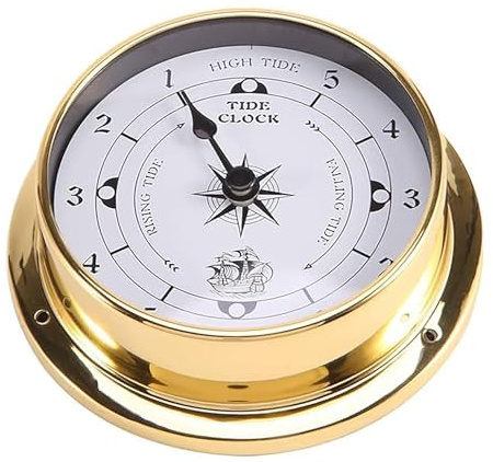 Valuegist Brass Nautical 4.5in Tide Clock, Wall Hanging Boat Using High Tide Low Tide, Nautical Wall Clock for Weather Station, Wall Decor, Boat Accessories