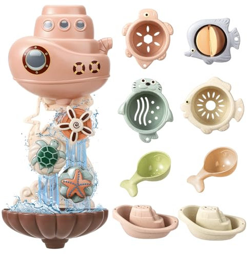 Kaisibum 9 Stück Badespielzeug, Badewannenspielzeug Kinder, Badespielzeug ab 1 Jahr, Wasserspielzeug Kinder mit Meeres-Tieren und Tasse
