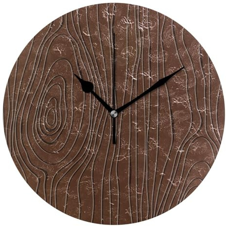 Amooorous Orologio da parete rotondo in legno marrone con venature annuali da 25,4 cm, atomico, senza ticchettio, facile da usare, per hotel, soggiorno, aula