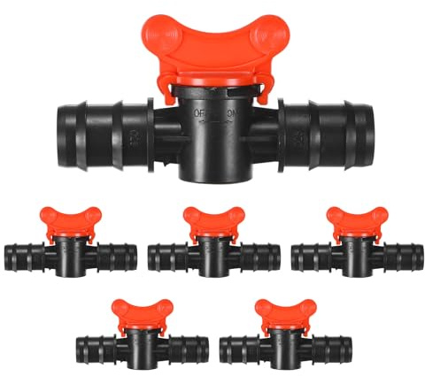 M METERXITY 6-Pack Barbed Ball Valve, for 1 Inch Drip Tubing Plastic in-Line Ball Valve Shut-Off Switch for Irrigation/Greenhouse/Aquariums, Barbed Locking Drip Irrigation Fitting