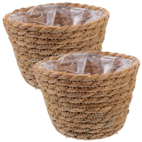 BESPORTBLE 2 PièCes Paniers TisséS À La Main en Paille Panier De Fleurs DéCoratif De Rangement LéGer pour Plantes IntéRieures Maison Salon Chambre 5.12X5.12X3.54In