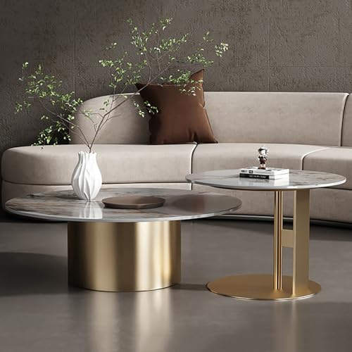 Zwksdcf Modern Round Nesting Coffee Table with Marble Top,mid-Century Marble Coffee Table Set of 2,Luxury Center Table for Living Room,end Table Side Table with Gold Metal Base for Reception Room